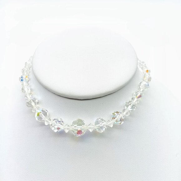 Vintage Faceted Crystal Graduated Strand, Clear Czech Glass Beads Choker Necklac - Picture 3 of 3